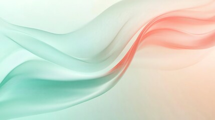 Fototapeta premium Abstract flowing curves in pastel hues of mint and peach, creating a calm and serene visual effect.