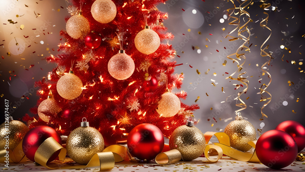 Fototapete christmas and happy new year background with snowflakes on red background generative ai tools