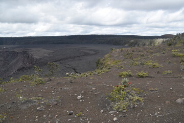 The dramatic volcanic craters and eruption areas from Mouna Loa in Volcanoes National Park, Hawaii