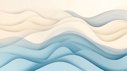 Abstract wave pattern in soft blue and beige tones resembling ocean waves and sand dunes.