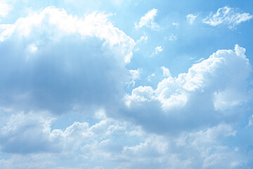 Bright Sunny Day Blue Sky Fluffy White Clouds Natural Background