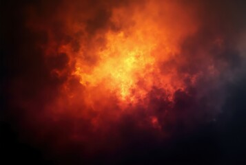 Dramatic burning sky with orange and red clouds creating a fiery atmosphere