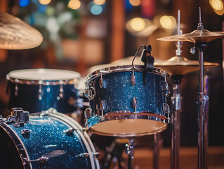 Naklejka premium Drums, drum kit, musical background. Neural network AI generated art