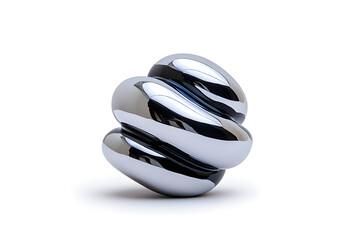 3d Abstract chrome metal glossy dynamic form shape isolated on white background	