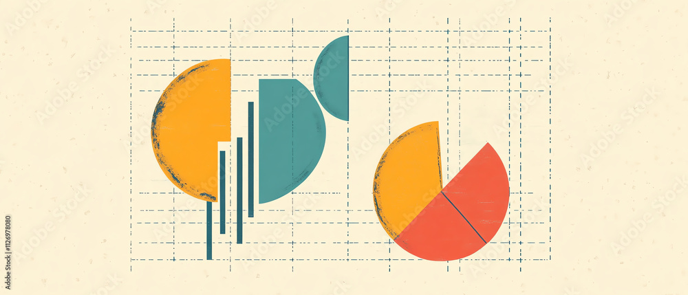 Aufkleber visual representation of business goals with pie charts and bar graphs, showcasing data analysis and