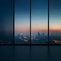 Cityscape Dusk Window View Illustration