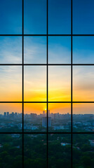 Sunset Cityscape Through Window Panes