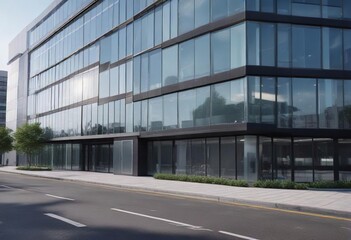 Obraz premium Modern office building exterior with sleek glass and steel façade, glass, steel, building, high-rise