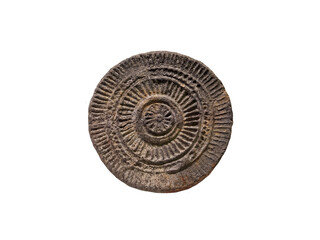 Ancient Geometric Stamp Seal isolated on white background. Ancient stamper. 