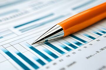 Orange Pen on Financial Chart Image