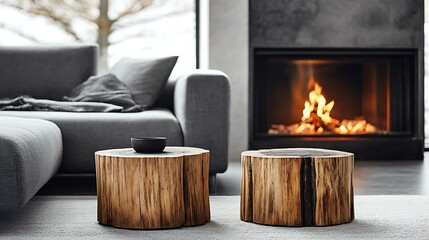 Modern Living Room with Rustic Wooden Coffee Tables