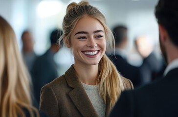 Engaging enthusiastically with colleagues, a young woman intern gains confidence and valuable skills in a welcoming professional setting.