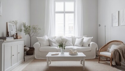 Scandinavian Living Room Interior Design White Sofa Cozy Decor