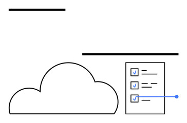 Cloud icon and checklist with completed tasks represented by checkmarks. Ideal for project management, cloud services, task tracking, workflow organization, productivity tools, digital workspaces