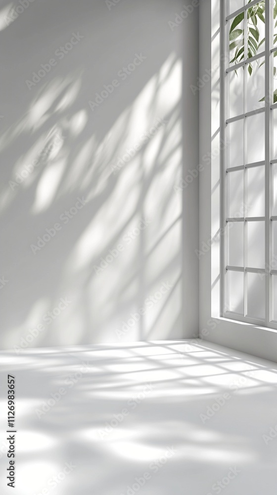 Poster sunlit room corner with soft light and shadows through the window creates a serene and calming atmos