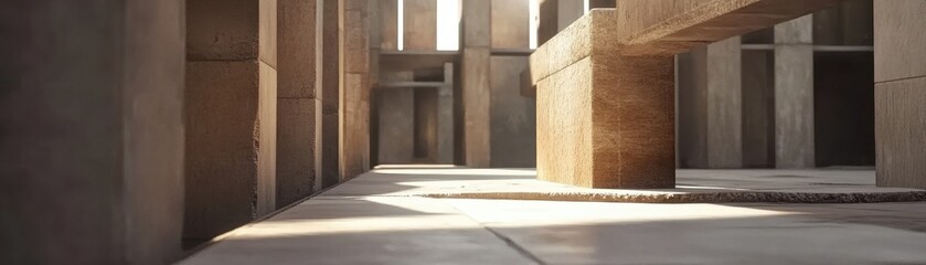 Architectural Hallway: Sunlight and Shadows in a Modern Building