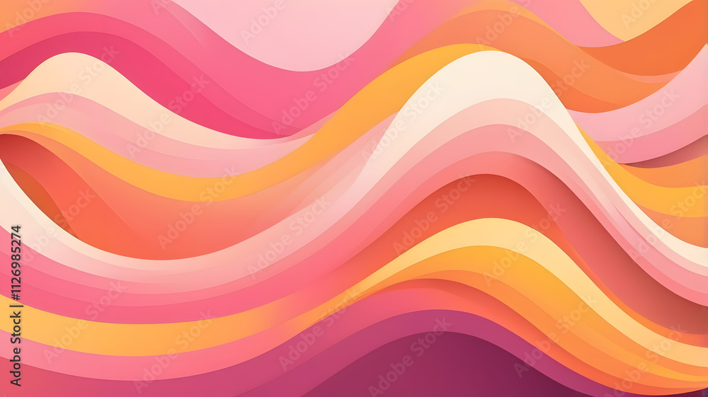 Poster abstract wavy lines: pink and orange layers of fluid shapes in abstract background design. bright an
