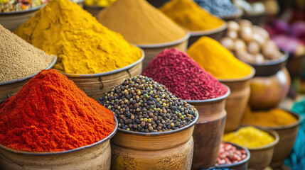 Colorful spices for sale at the market