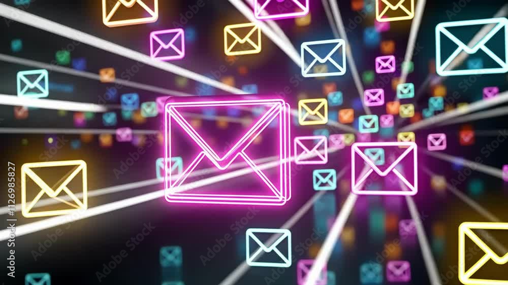 Aufkleber vibrant digital communication concept with neon email symbols glowing against a dynamic background o