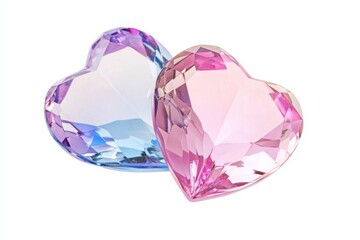 Two colorful crystal hearts represent love, romance, and connection on a clean white background