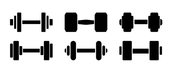 Isolate Black Dumbbell icon set. Weight Training symbol vector design. Black Gym Clip art, Health Infographic, Exercise Minimal icon for Web and Banner, vector stock