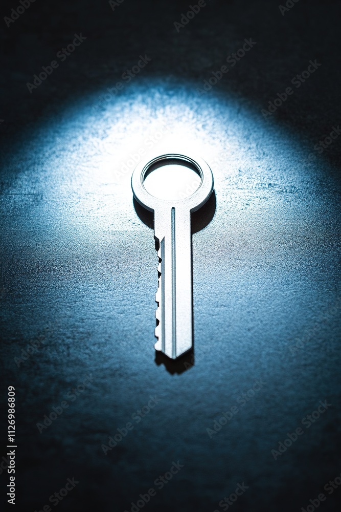 Aufkleber single key displayed on smooth matte surface under bright directional light