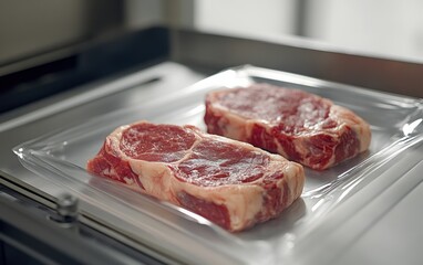 Perfectly marbled steaks, vacuum-sealed for freshness and flavor.  Ready for culinary magic!