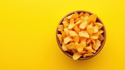Golden crispy chips in a rustic wooden bowl, a vivid culinary masterpiece, shot in cinematic lighting with soft depth of field