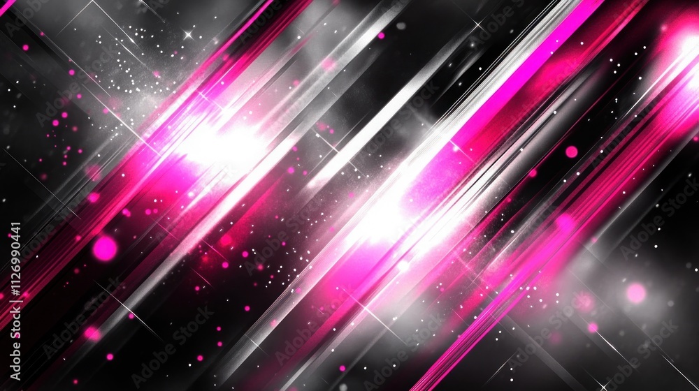 Poster abstract design with pink and silver lines, creating a dynamic and vibrant visual effect.
