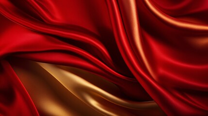 Obraz premium Elegant Red and Gold Silk Fabric Draped in Graceful Waves with Three-Dimensional Texture and Movement