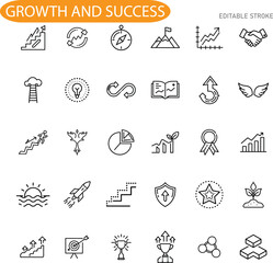 Growth, Success, Progress, Achievement, Strategy, Icons, Business, Development, Goals, Targets