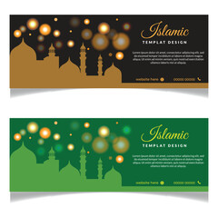Naklejka premium Islamic banner design template with islamic background