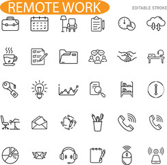 Remote Work Icons Productivity, Collaboration, Technology, and Flexibility