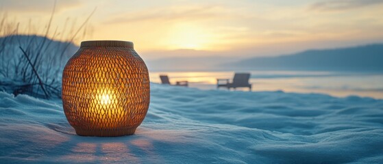 [Outdoor gatherings dining camping] Winter's Solitude: Serene Ice-Lit Bay at Dusk