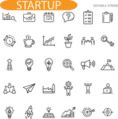 Startup Business Icons Growth, Planning, Marketing, and Success