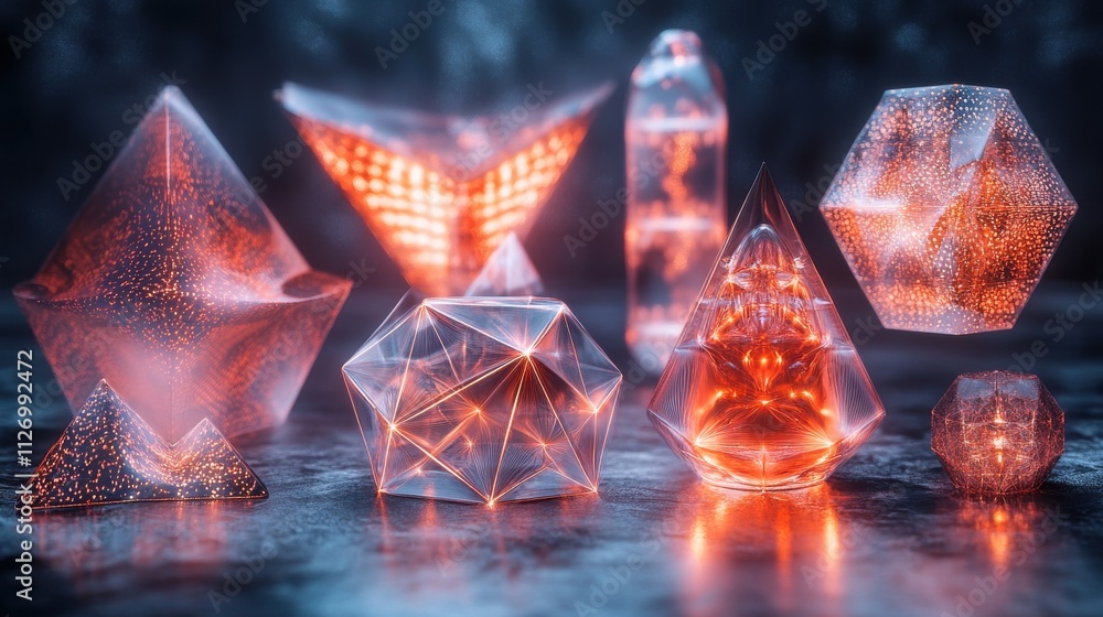 Poster set of abstract geometric structures 3d rende