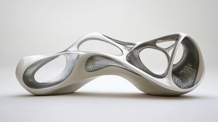 A futuristic sculptural design with organic shapes and intricate patterns.