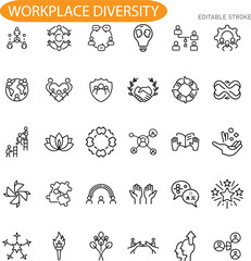 Workplace Diversity Icons Inclusion, Equality, Teamwork, Collaboration, Global, Innovation, Growth, 