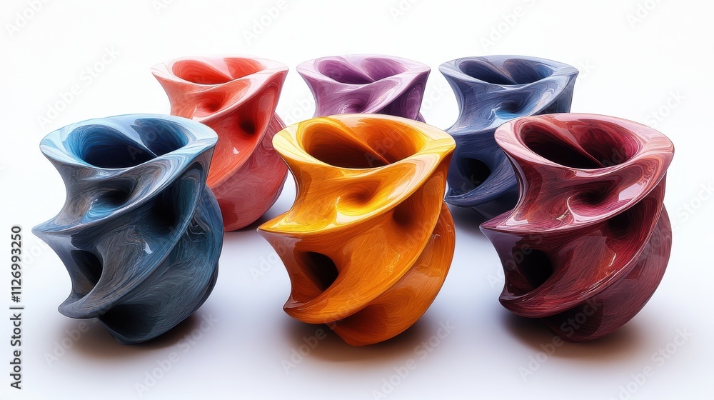 Poster set of abstract twisted shapes 3d rende