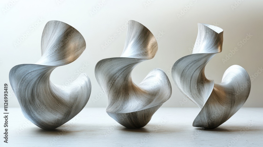 Poster set of abstract twisted shapes 3d rende
