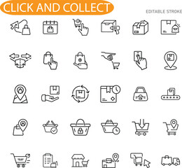 Click and Collect Online Shopping, Delivery, and Retail Icons