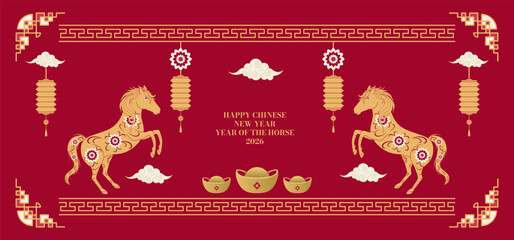 Happy Chinese New Year background 2026. Year of the horse. Vector illustration