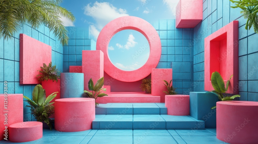Poster set of colorful geometric compositions 3d rende