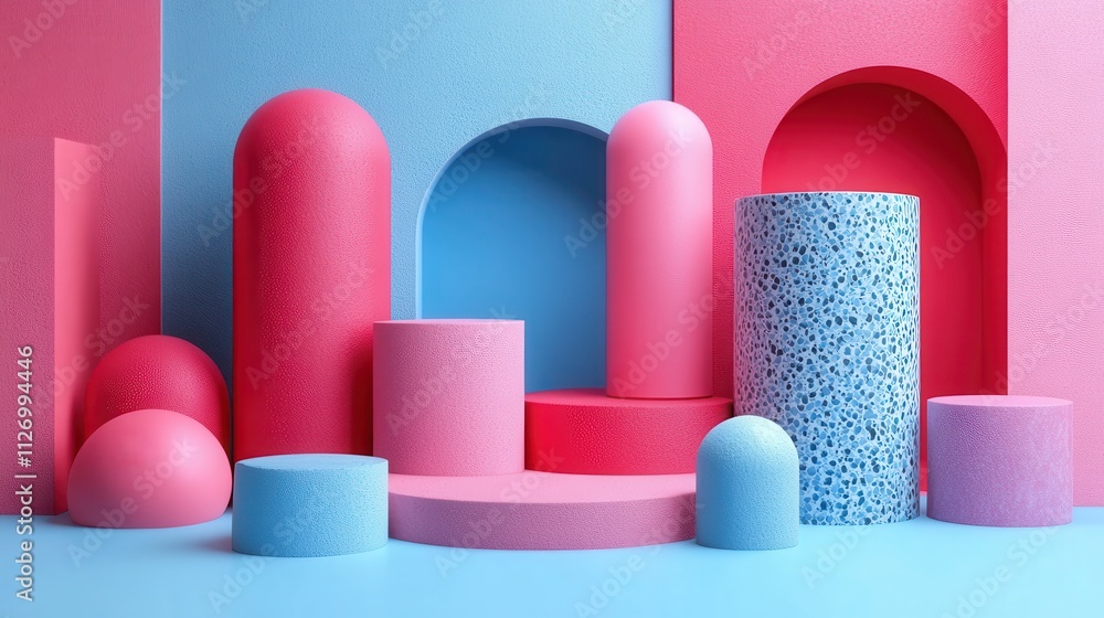 Poster set of geometric compositions 3d rende