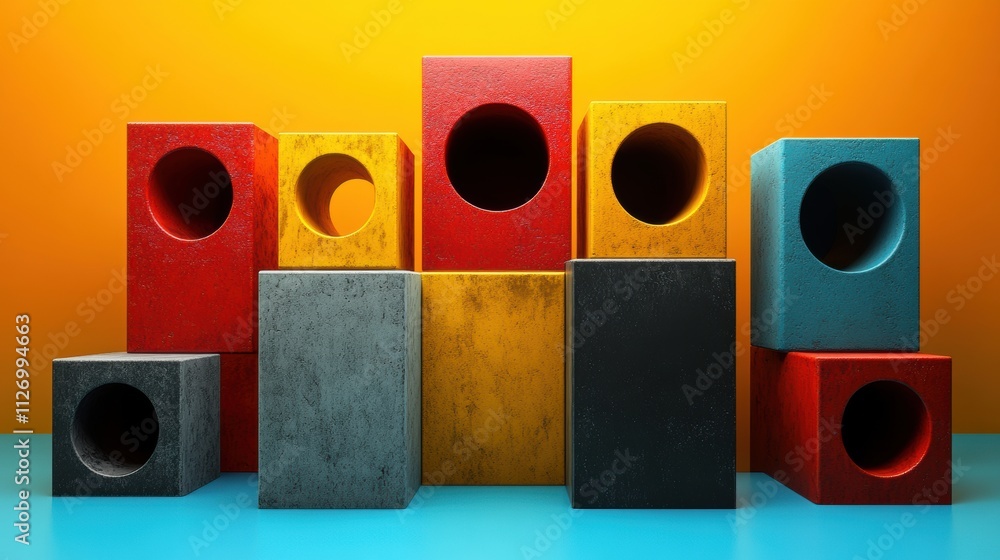 Aufkleber set of geometric compositions in different colors 3d rende
