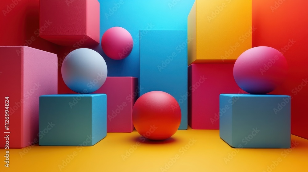 Poster set of geometric compositions in different colors 3d rende