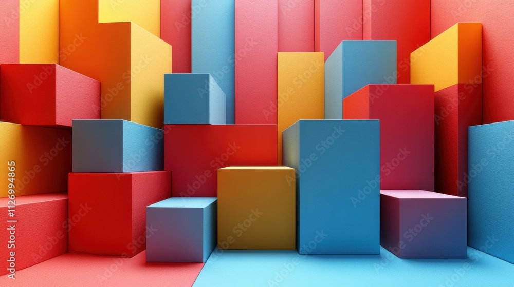 Poster set of geometric compositions with cubes 3d rende