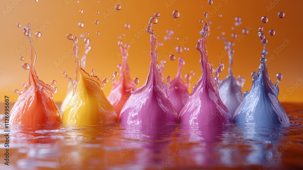 Poster set of liquid splashes in different colors 3d rende