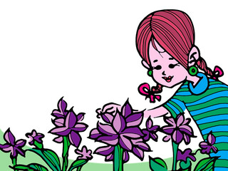 Illustration of a happy girl in a garden