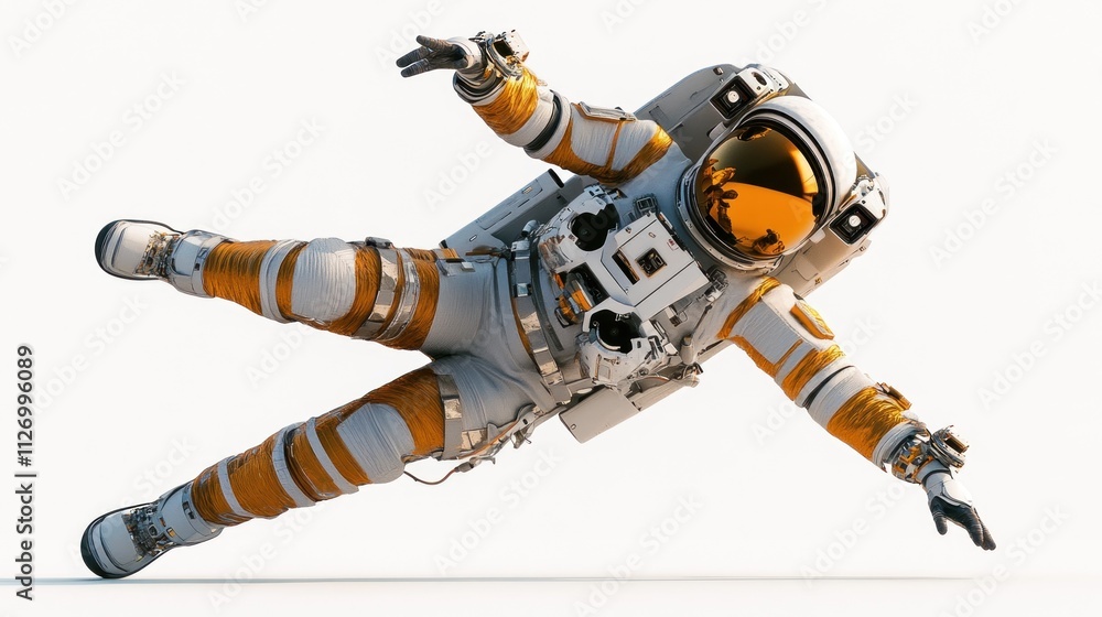 Poster an astronaut in a dynamic pose, showcasing space exploration and technology.
